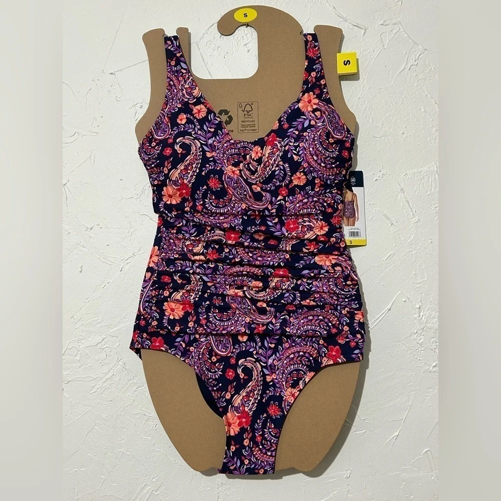 NWT Lands' End Women's Purple Paisley One Piece Swimsuit Sz Small